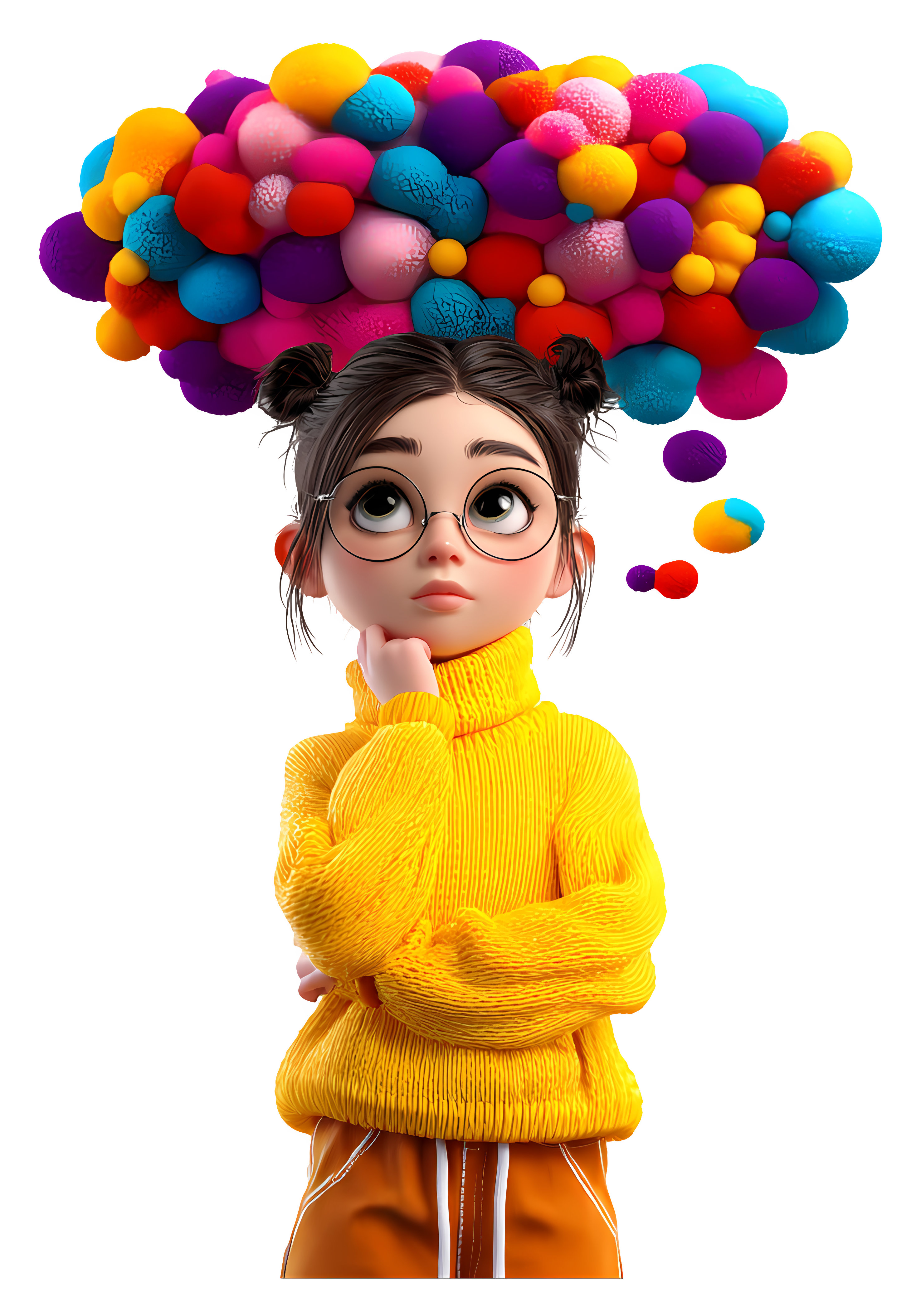 Girl with Colorful Thought Bubbles