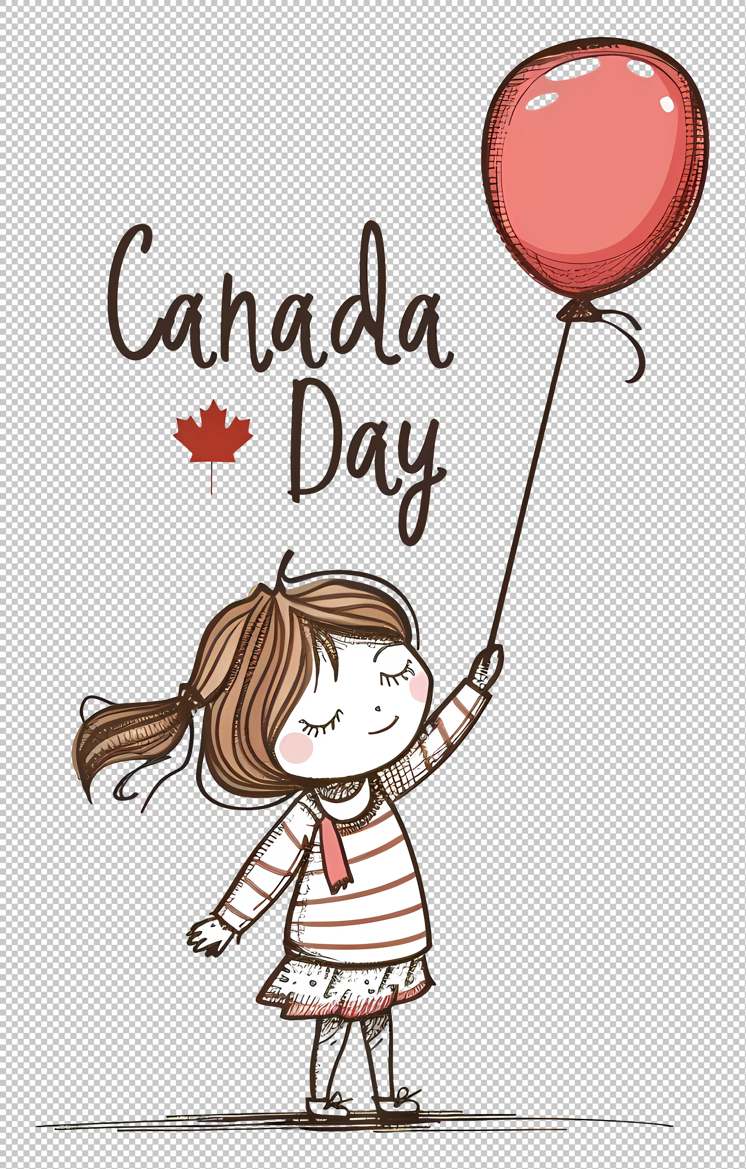 Girl Celebrating Canada Day With Balloon - Transparent PNG Free Download